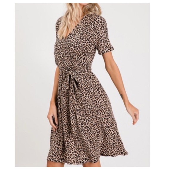 Leopard print tie waist midi dress - Picture 8 of 9
